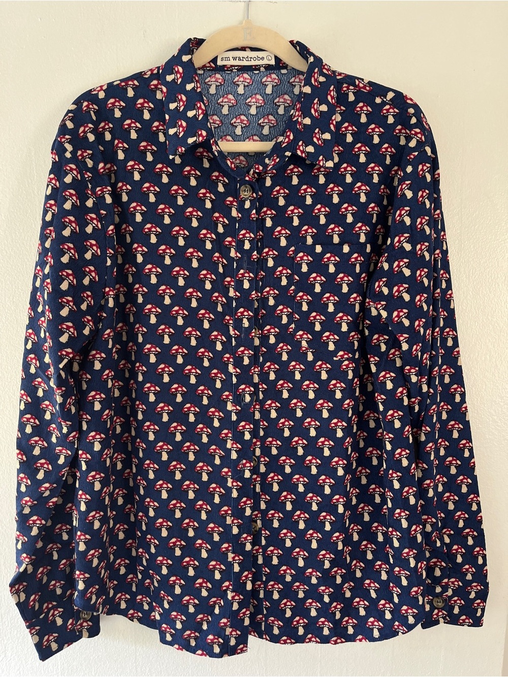 Sm Wardrobe Navy Button-Down Shirt with Red & White Mushroom Print